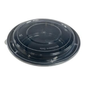 24 oz. Black Round Microwavable Heavyweight Container with Lid 7-1/4'' - 150/Case | Medcostaurent for Buffalo Foodservice