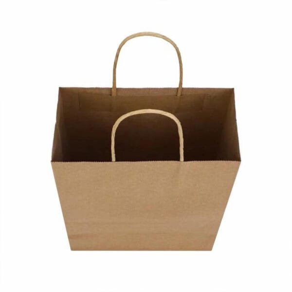 10” x 6.4” x 12” Natural Kraft Paper Shopping Bag with Handles – 250/Case | Customizable Eco-Friendly Bags for Buffalo Businesses - Image 3