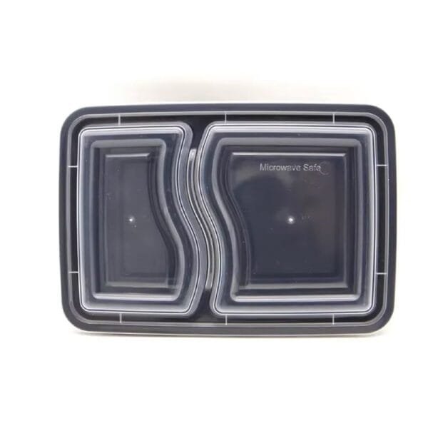 30 oz. Black 8-3/4''x6''x2-3/4'' 2-Compartment Rectangular Microwavable Heavyweight Container with Lid - 150/Case | Medcostaurent for Buffalo Take-Out - Image 3