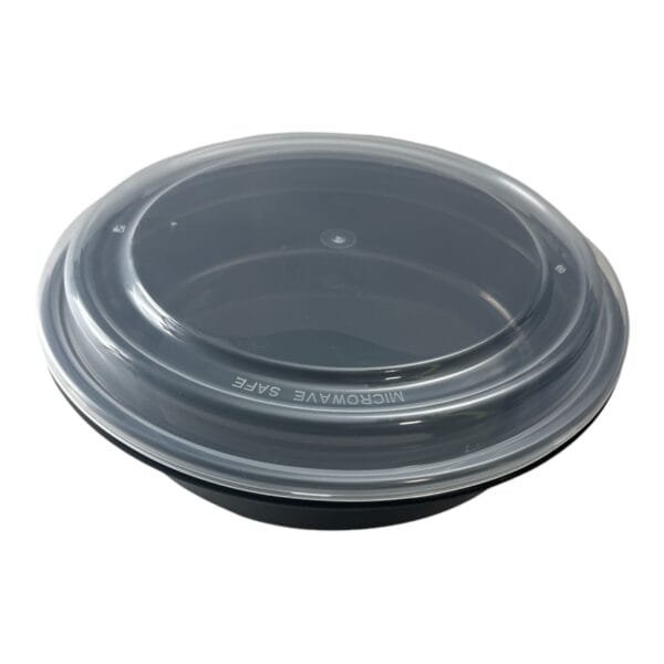 48 oz. Black Round Microwavable Heavyweight Container with Lid 9'' - 150/Case | Medcostaurent for Buffalo Take-Out - Image 6