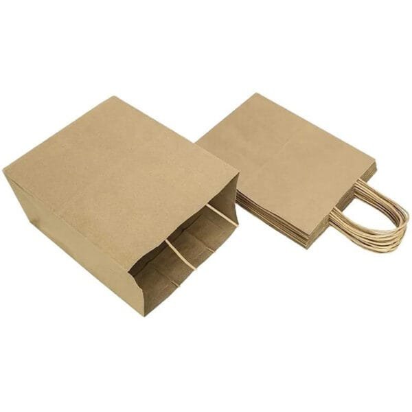 10” x 6.4” x 12” Natural Kraft Paper Shopping Bag with Handles – 250/Case | Customizable Eco-Friendly Bags for Buffalo Businesses - Image 2