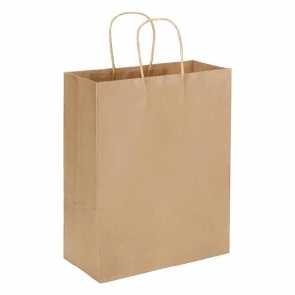 12” x 9” x 15.75” Natural Kraft Paper Shopping Bag with Handles – 250/Case | Customizable Eco-Friendly Bags for Buffalo Businesses - Image 3