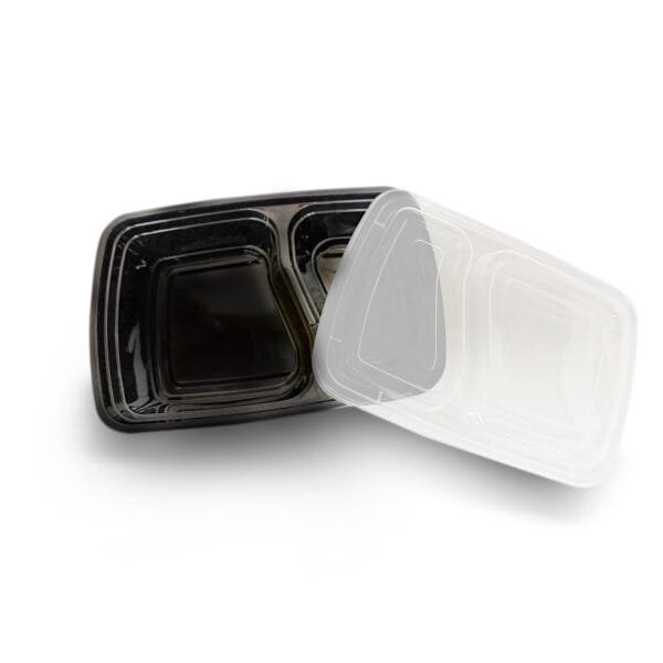30 oz. Black 8-3/4''x6''x2-3/4'' 2-Compartment Rectangular Microwavable Heavyweight Container with Lid - 150/Case | Medcostaurent for Buffalo Take-Out - Image 5