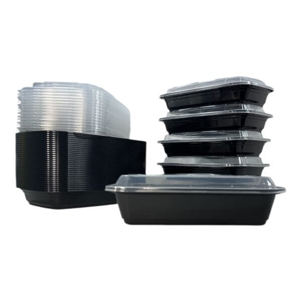 24 oz. Black Rectangular Microwavable Heavyweight Container with Lid 8''x5-1/4''x2 - 150/Case | Medcostaurent for Buffalo Take-Out - Image 4
