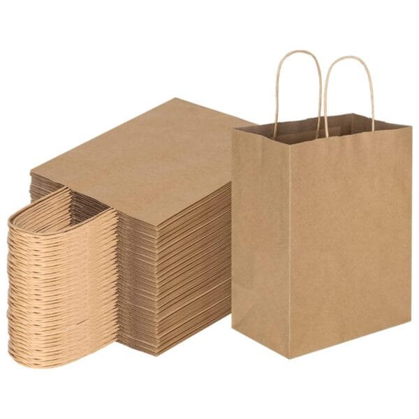 10” x 6.4” x 12” Natural Kraft Paper Shopping Bag with Handles – 250/Case | Customizable Eco-Friendly Bags for Buffalo Businesses