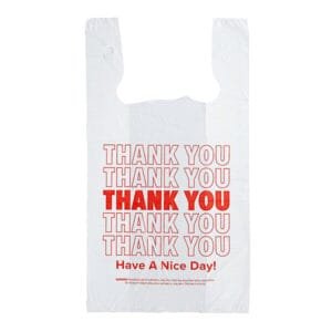 1/6 Standard Size White Thank You Standard-Duty Plastic T-Shirt Bag – 400/Case | Reliable Shopping Bags for Buffalo Businesses