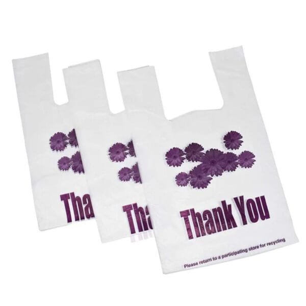 1/6 Standard Size White Thank You Heavy-Duty Plastic T-Shirt Bag – 400/Case | Durable Shopping Bags for Buffalo Businesses - Image 3