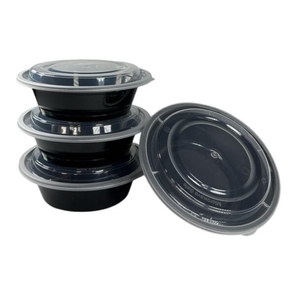 16 oz Black 6-1/4'' Round Microwavable Heavyweight Container with Lid - 150/Case | Durable Take-Out Solutions for Buffalo Foodservice - Image 2