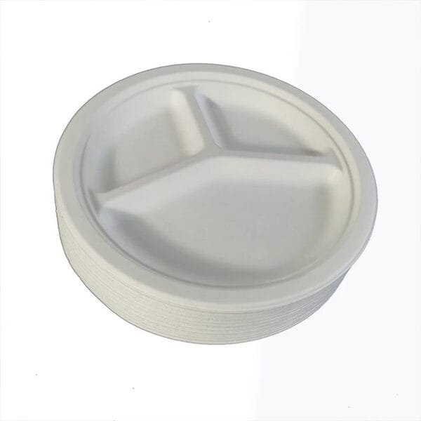Eco-Friendly Compostable Bamboo Bagasse 9” 3-Compartment Plate – 500/Case | PFAS-Free Plates for NYC Foodservice - Image 2