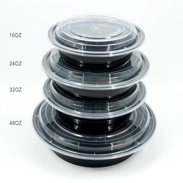 48 oz. Black Round Microwavable Heavyweight Container with Lid 9'' - 150/Case | Medcostaurent for Buffalo Take-Out - Image 4