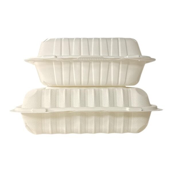 9” x 9” x 3” 1-Compartment Microwaveable White Mineral-Filled Plastic Hinged Take-Out Container – 150/Case | Reliable Take-Out Solutions for Buffalo Foodservice - Image 3