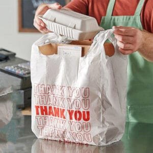 1/6 Standard Size White Thank You Medium-Duty Plastic T-Shirt Bag – 1000/Case | Reliable Shopping Bags for Buffalo Businesses