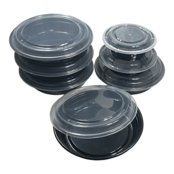 48 oz. Black Round Microwavable Heavyweight Container with Lid 9'' - 150/Case | Medcostaurent for Buffalo Take-Out - Image 3