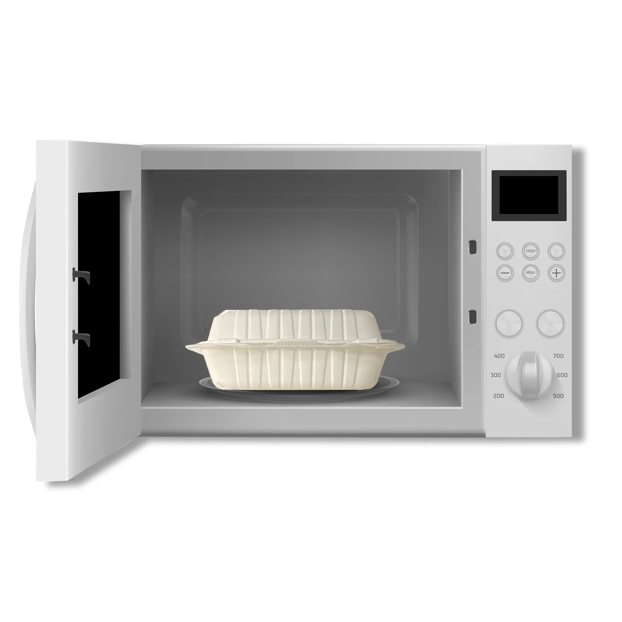 9” x 9” x 3” 1-Compartment Microwaveable White Mineral-Filled Plastic Hinged Take-Out Container – 150/Case | Reliable Take-Out Solutions for Buffalo Foodservice - Image 2