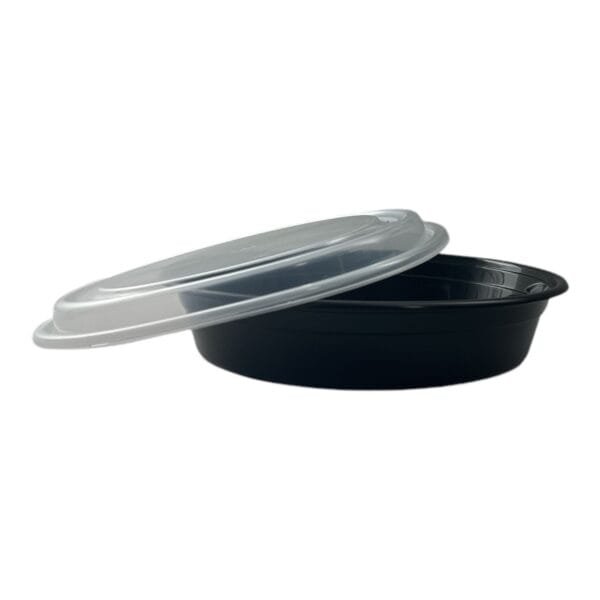 48 oz. Black Round Microwavable Heavyweight Container with Lid 9'' - 150/Case | Medcostaurent for Buffalo Take-Out - Image 2