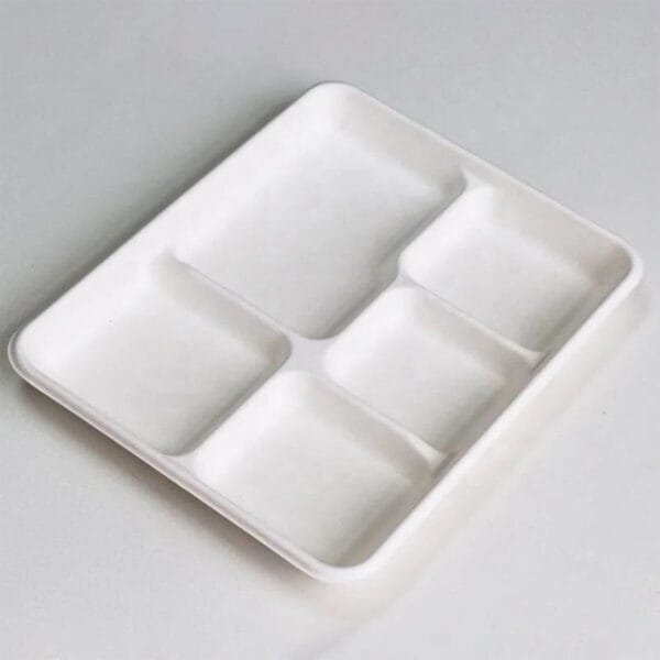 Eco-Friendly 10”x8” Compostable Bamboo Bagasse 5-Compartment Tray – 400/Case | PFAS-Free Trays for Buffalo Foodservice - Image 3