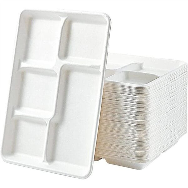 Eco-Friendly 10”x8” Compostable Bamboo Bagasse 5-Compartment Tray – 400/Case | PFAS-Free Trays for Buffalo Foodservice - Image 4
