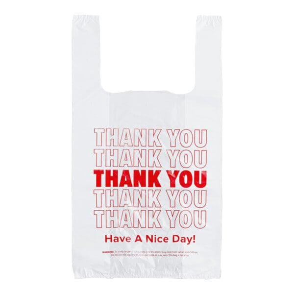 1/6 Standard Size White Thank You Medium-Duty Plastic T-Shirt Bag – 1000/Case | Reliable Shopping Bags for Buffalo Businesses - Image 2