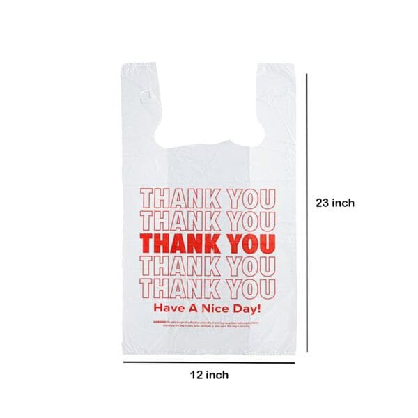 1/8 Small Size White Thank You Standard-Duty Plastic T-Shirt Bag – 1000/Case | Reliable Shopping Bags for NYC Businesses - Image 3