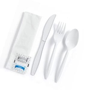 White Medium Weight Wrapped Polypropylene Plastic Cutlery Pack with Napkin and Salt & Pepper Packets – 420/Case | All-in-One Disposable Kits for Buffalo Foodservice