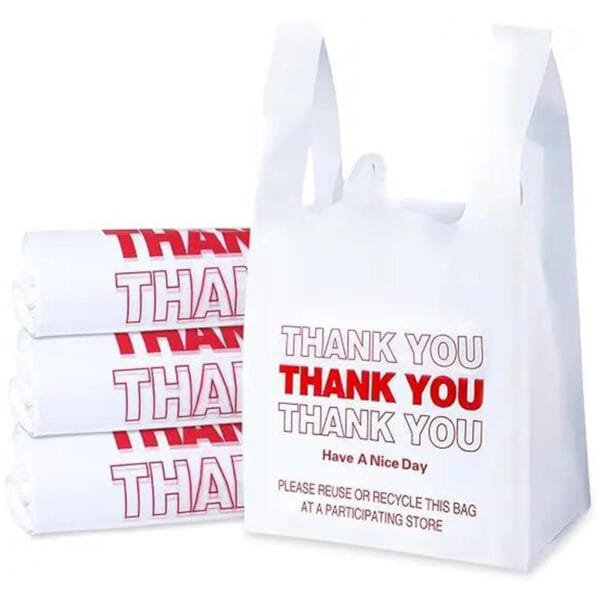 1/6 Standard Size White Thank You Medium-Duty Plastic T-Shirt Bag – 1000/Case | Reliable Shopping Bags for Buffalo Businesses - Image 3