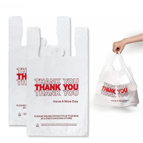 1/6 Standard Size White Thank You Standard-Duty Plastic T-Shirt Bag – 400/Case | Reliable Shopping Bags for Buffalo Businesses - Image 2