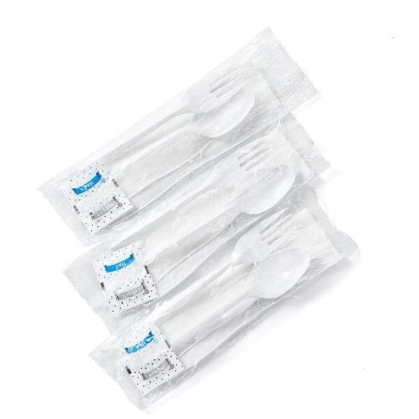 White Medium Weight Wrapped Polypropylene Plastic Cutlery Pack with Napkin and Salt & Pepper Packets – 420/Case | All-in-One Disposable Kits for Buffalo Foodservice - Image 2