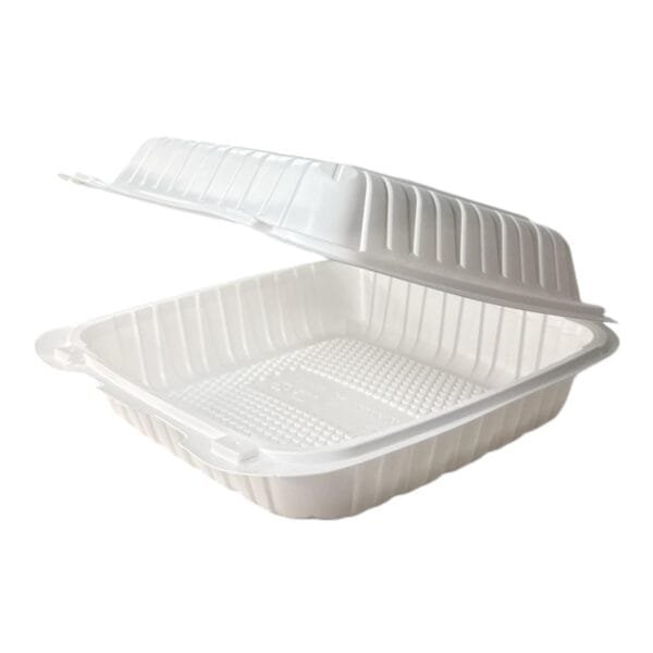 9" x 9" x 3" 1-Compartment Microwaveable White Mineral-Filled Plastic Hinged Take-Out Container – 150/Case | Durable Take-Out Containers for Buffalo Foodservice - Image 6