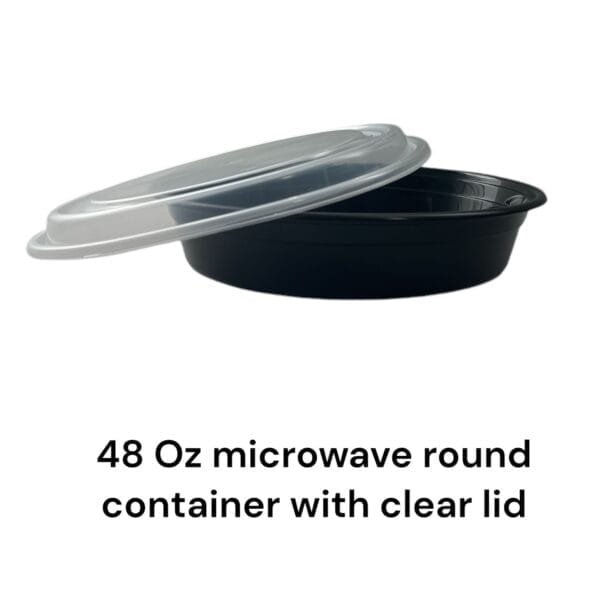 48 oz Black Round Microwavable Heavy Weight Container with Lid – 150/Case | Durable Take-Out Containers for Buffalo Foodservice - Image 7