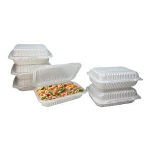 9" x 6" 1-Compartment Microwaveable White Mineral-Filled Plastic Hinged Take-Out Container – 150/Case | Durable Take-Out Containers for Buffalo Foodservice