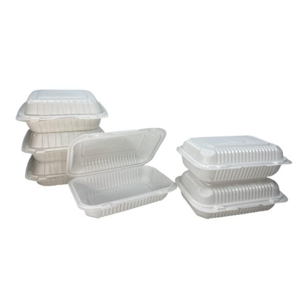 9" x 6" 1-Compartment Microwaveable White Mineral-Filled Plastic Hinged Take-Out Container – 150/Case | Durable Take-Out Containers for Buffalo Foodservice - Image 6