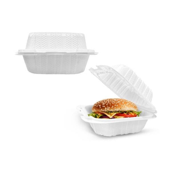 6" x 6" 1-Compartment Microwaveable White Mineral-Filled Plastic Hinged Take-Out Container – 250/Case | Durable Take-Out Containers for Buffalo Foodservice