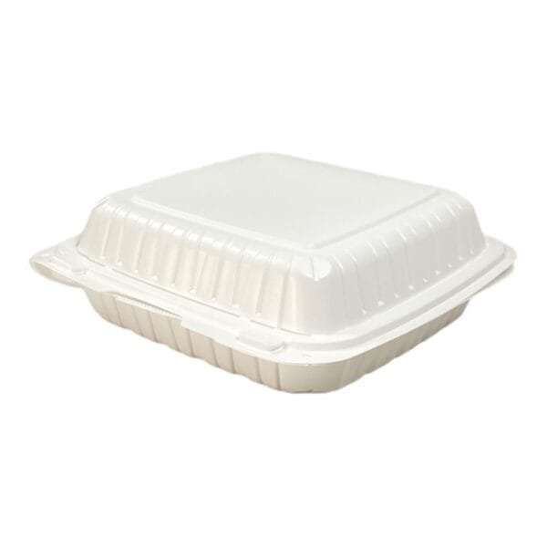 9" x 9" x 3" 1-Compartment Microwaveable White Mineral-Filled Plastic Hinged Take-Out Container – 150/Case | Durable Take-Out Containers for Buffalo Foodservice - Image 5
