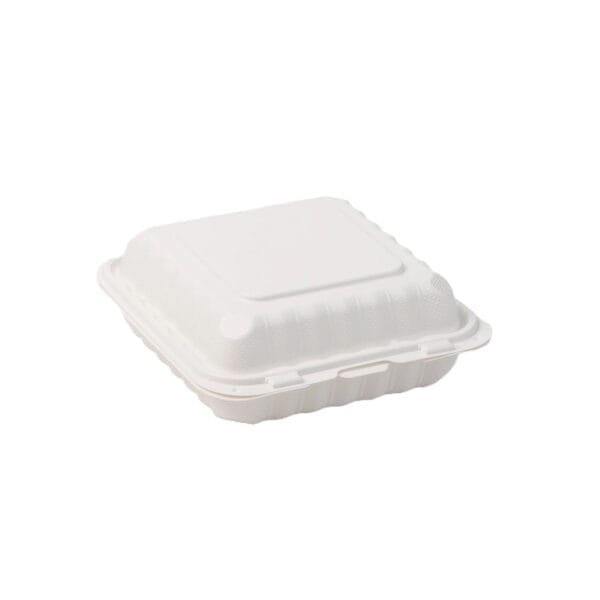 8" x 8" x 3" 1-Compartment Microwaveable White Mineral-Filled Plastic Hinged Take-Out Container – 150/Case | Durable Take-Out Containers for Buffalo Foodservice - Image 6