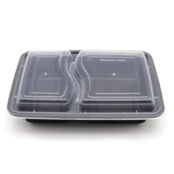 30 oz. Black 2-Compartment Microwavable Heavy Weight Container with Lid – 150/Case | Durable Take-Out Containers for Buffalo Foodservice - Image 4