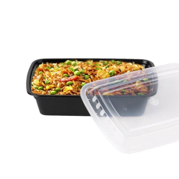24 oz Black Rectangular Microwavable Heavy Weight Container with Lid – 150/Case | Durable Take-Out Containers for Buffalo Foodservice - Image 3