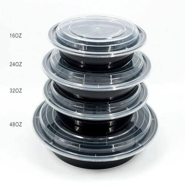 48 oz Black Round Microwavable Heavy Weight Container with Lid – 150/Case | Durable Take-Out Containers for Buffalo Foodservice - Image 4