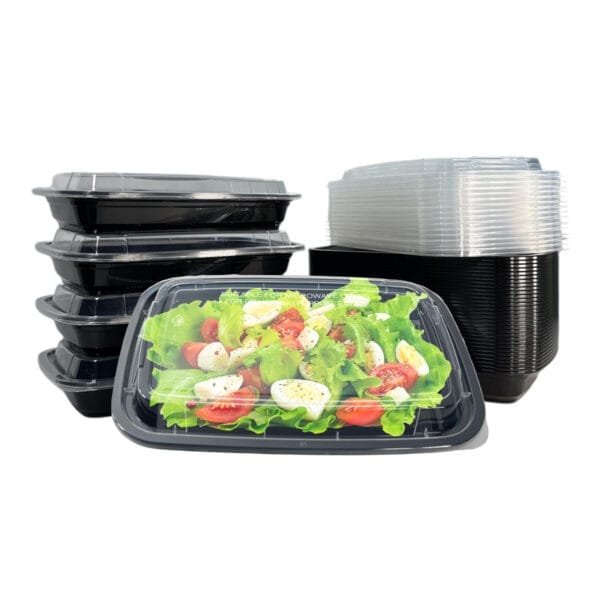 16 oz Black Rectangular Microwavable Heavy Weight Container with Lid – 25/Pack | Durable Take-Out Containers for Buffalo Foodservice - Image 2