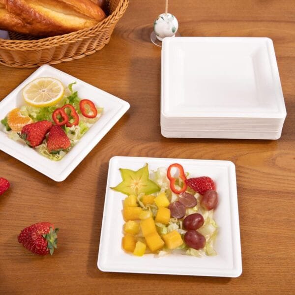 Sugarcane Bagasse 6" x 6" Square Plate – 400/Case | Eco-Friendly Plates for Buffalo Foodservice - Image 4
